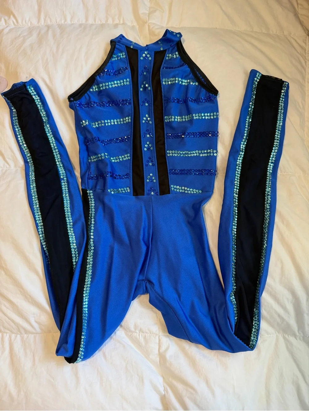Blue Sequin Halter Jumpsuit Dance Costume